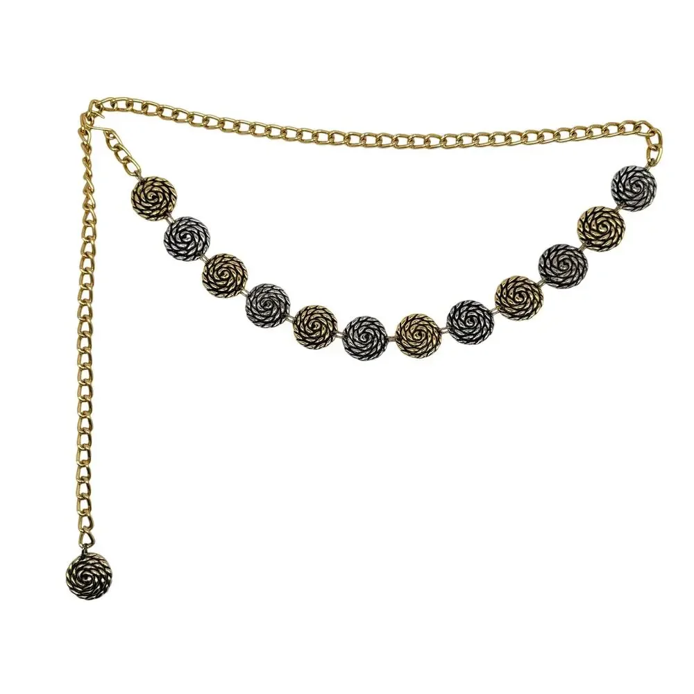 Vintage Disc Chain Belt Gold Silver Medallion Boho Glam Statement Size 55
